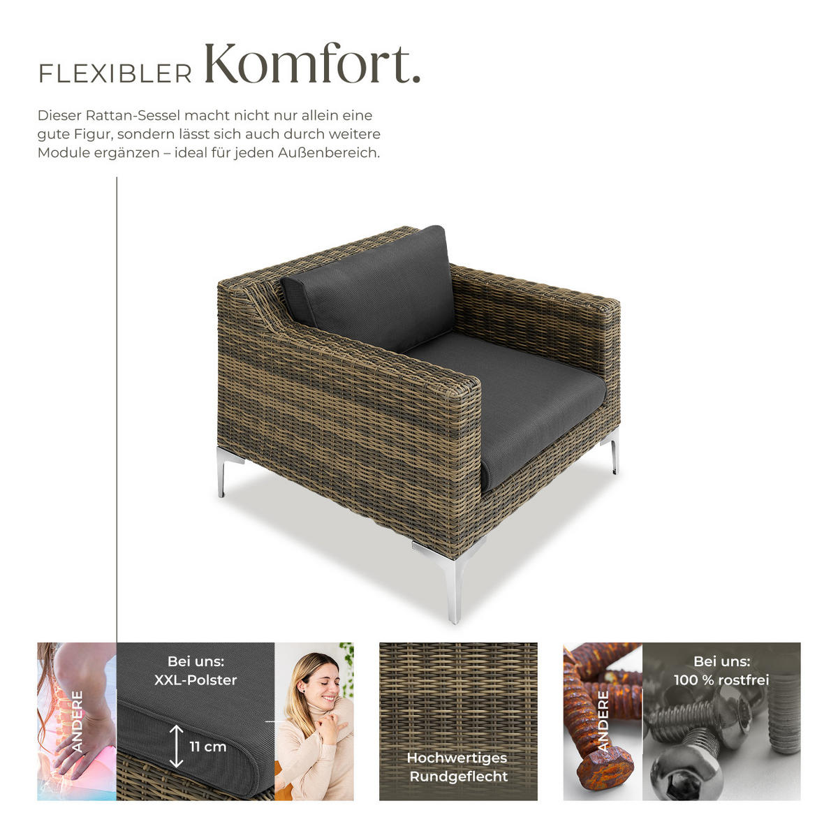 GARTEN-LOUNGE-SET Villanova,85 x 89 x 72 cm,anthrazit-meliert - Anthrazit, Kunststoff - tectake