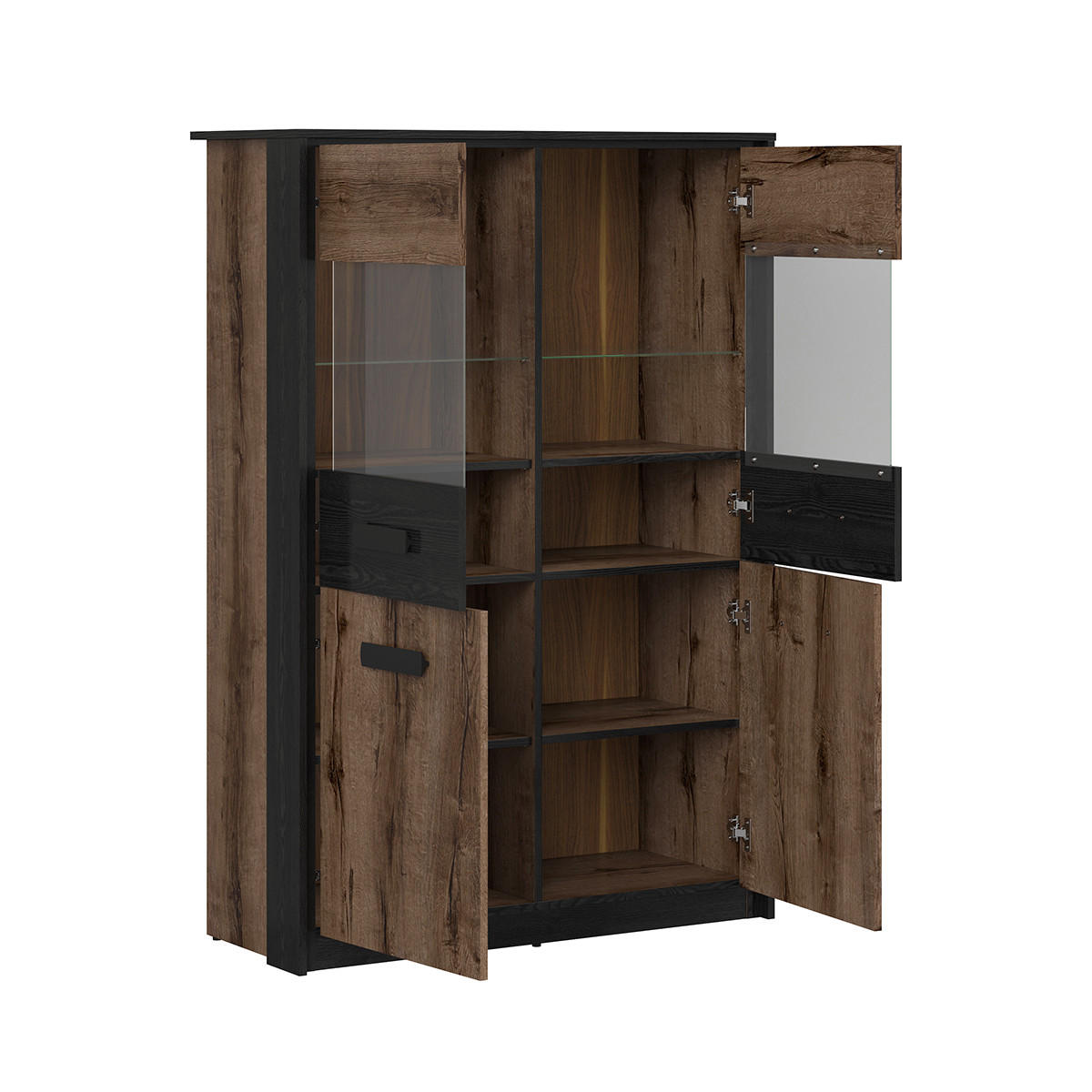 VITRÍNA Romane Dřevo a černá - černá, kompozitní dřevo (100/145/41cm) - Petits-meubles