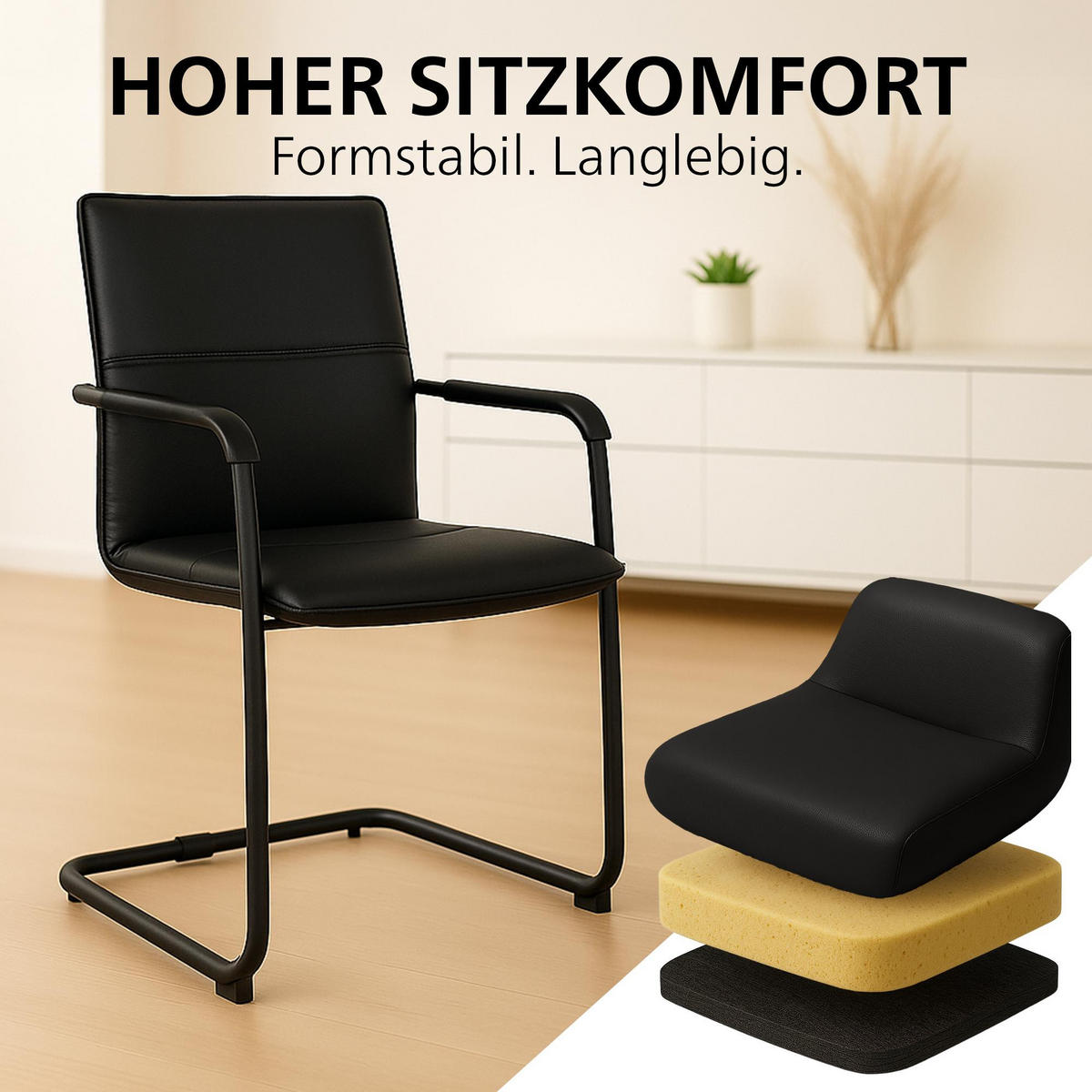 SCHWINGSTUHL Lederlook Schwarz/Schwarz - Schwarz, Textil/Metall (57/92/59cm) - CLP