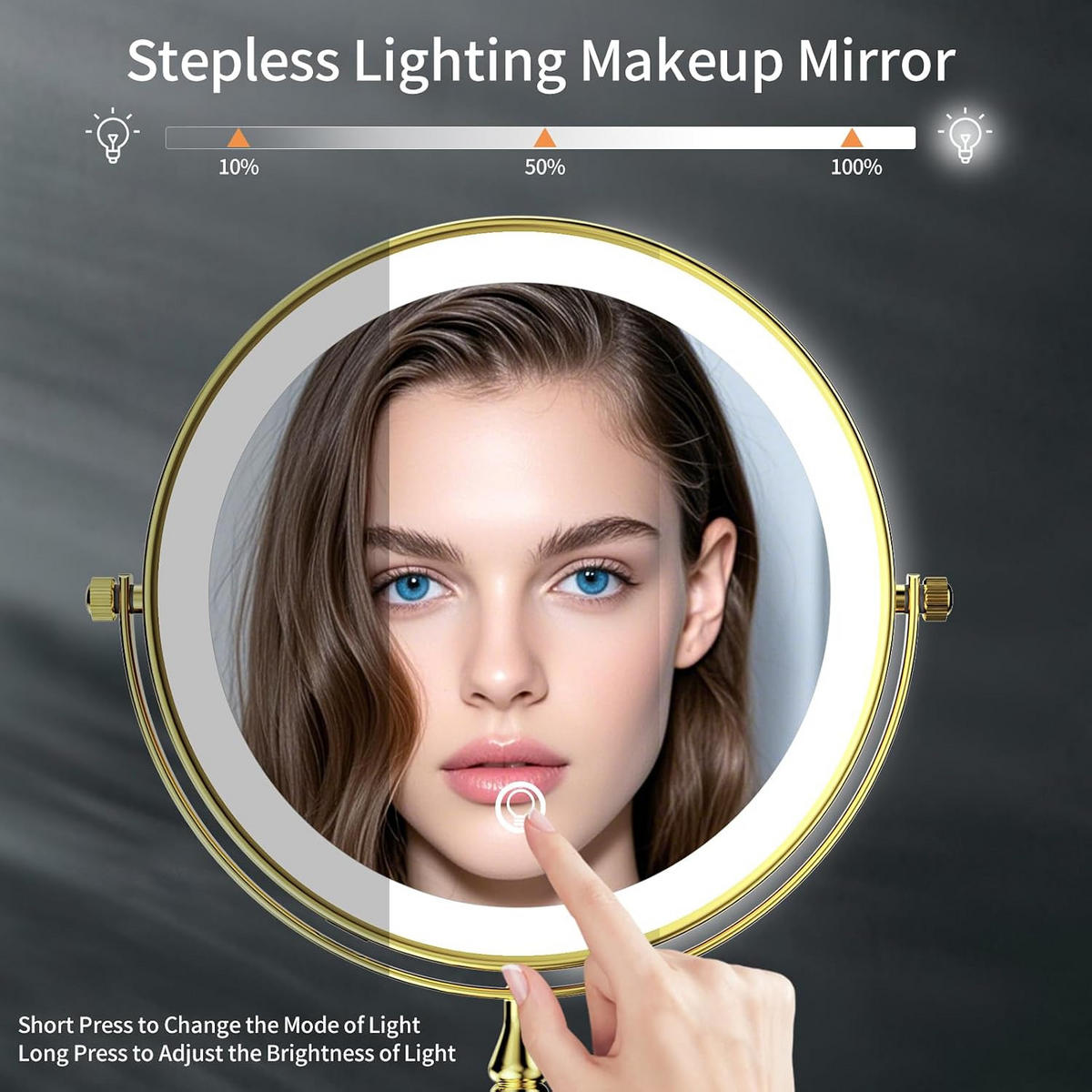 KOSMETIKSPIEGEL, 10-fache Vergrößerung, Goldfarben, 35/20/11 cm - Goldfarben, Metall (24.5/6.5/39cm)