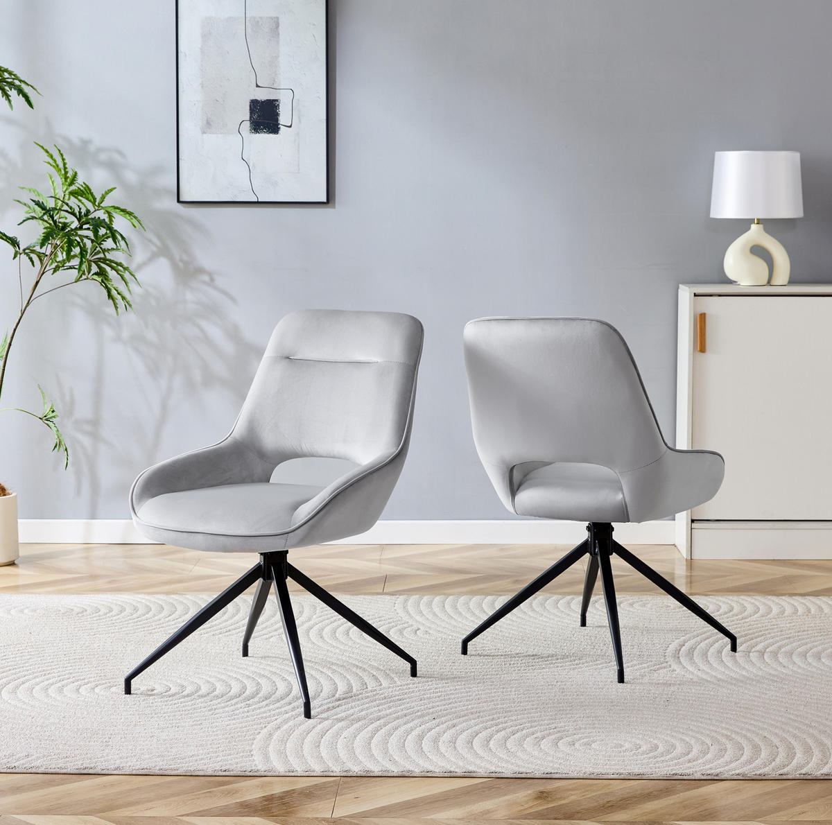 ESSZIMMERSTUHL 2er-Set drehbar Velours Hellgrau/Schwarz - Hellgrau, Metall (50/87/50cm) - Meubliv