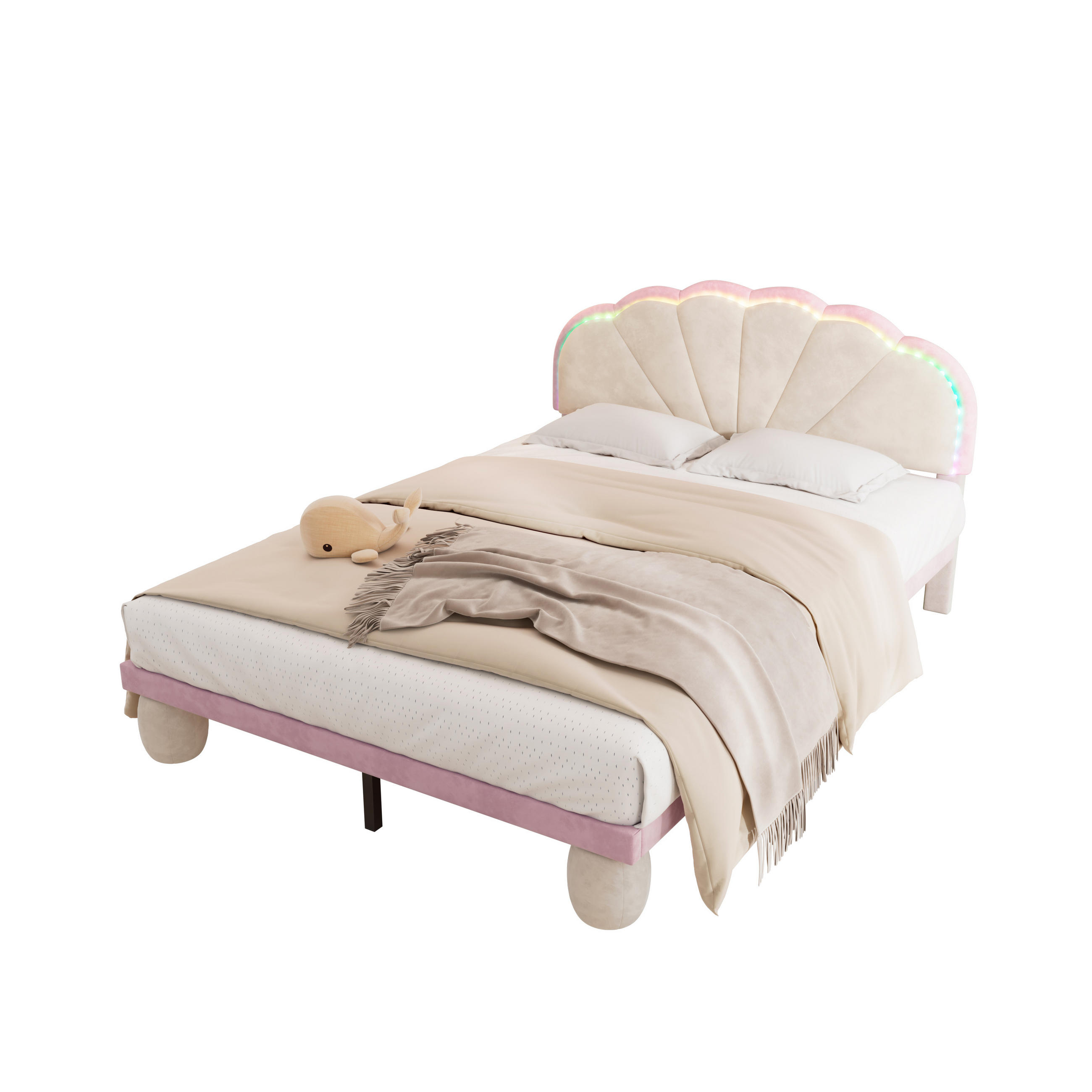 POLSTERBETT 140/200 cm beige aus Samt mit LED-Lichtstreifen - Beige, Textil (140/200cm) - OKWISH