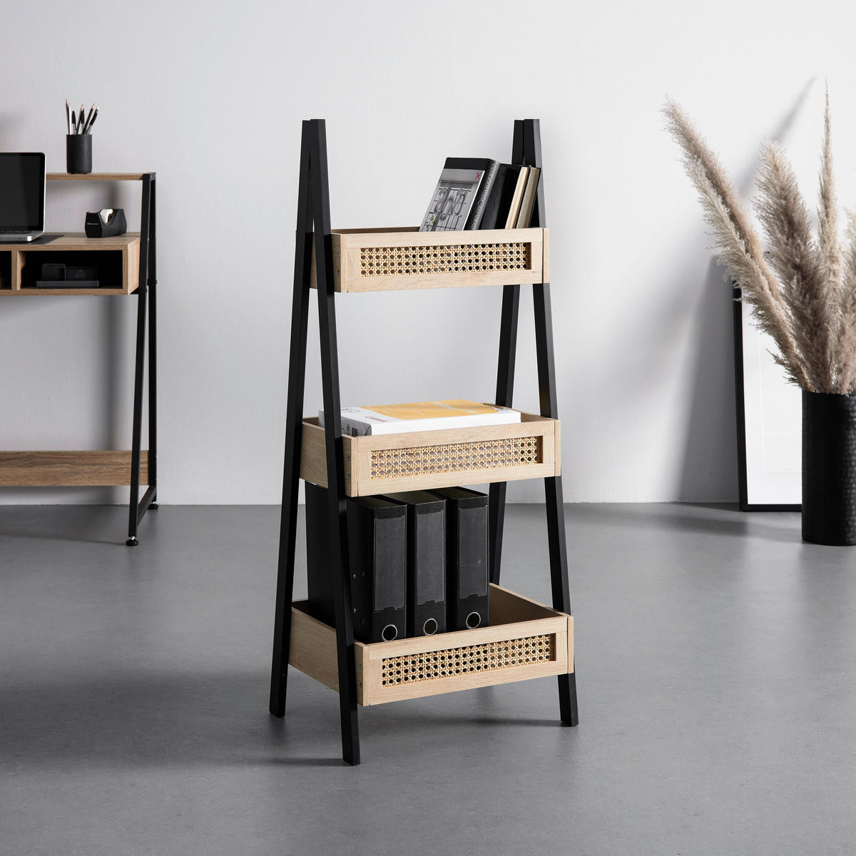 REGAL Denis Naturfarb./Schwarz Echtholz furniert/MDF - Naturfarben, Holz (45/110/35cm)