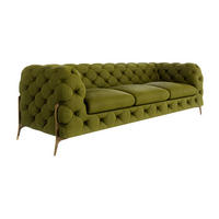 CHESTERFIELD-SOFA 3-Sitzer Lexi Olive Samt - Goldfarben/Olivgrün, Holz/Textil (243/75/100cm) - S-Style Möbel