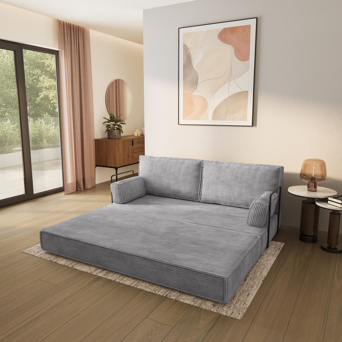 POHOVKA z pěny SILAR s kovovým rámem Manšestrová látka Světle šedá - světle šedá, textil (170/86/80cm) - MASSENO