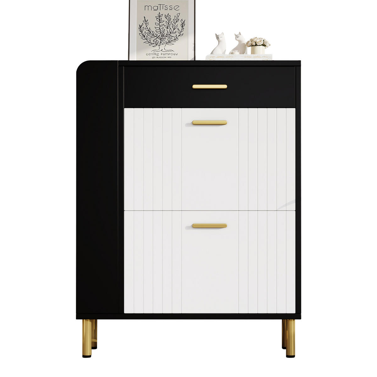 SCHUHSCHRANK aus MDF & Spanplatte 80x24x105cm in Schwarz mit 2 Klappen - Schwarz, Holzwerkstoff (80/105/24cm) - Modfu