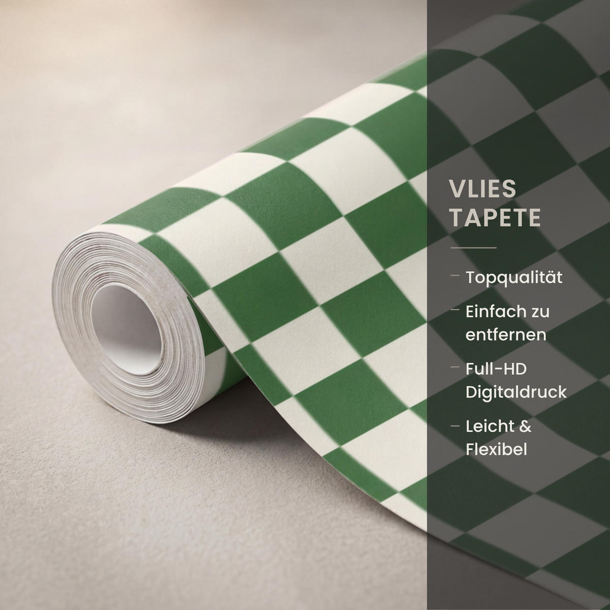 KINDERTAPETE - Schachbrett - Muster - Grün - 500x200 cm - Grün, Papier (500/200cm) - OnlyWow