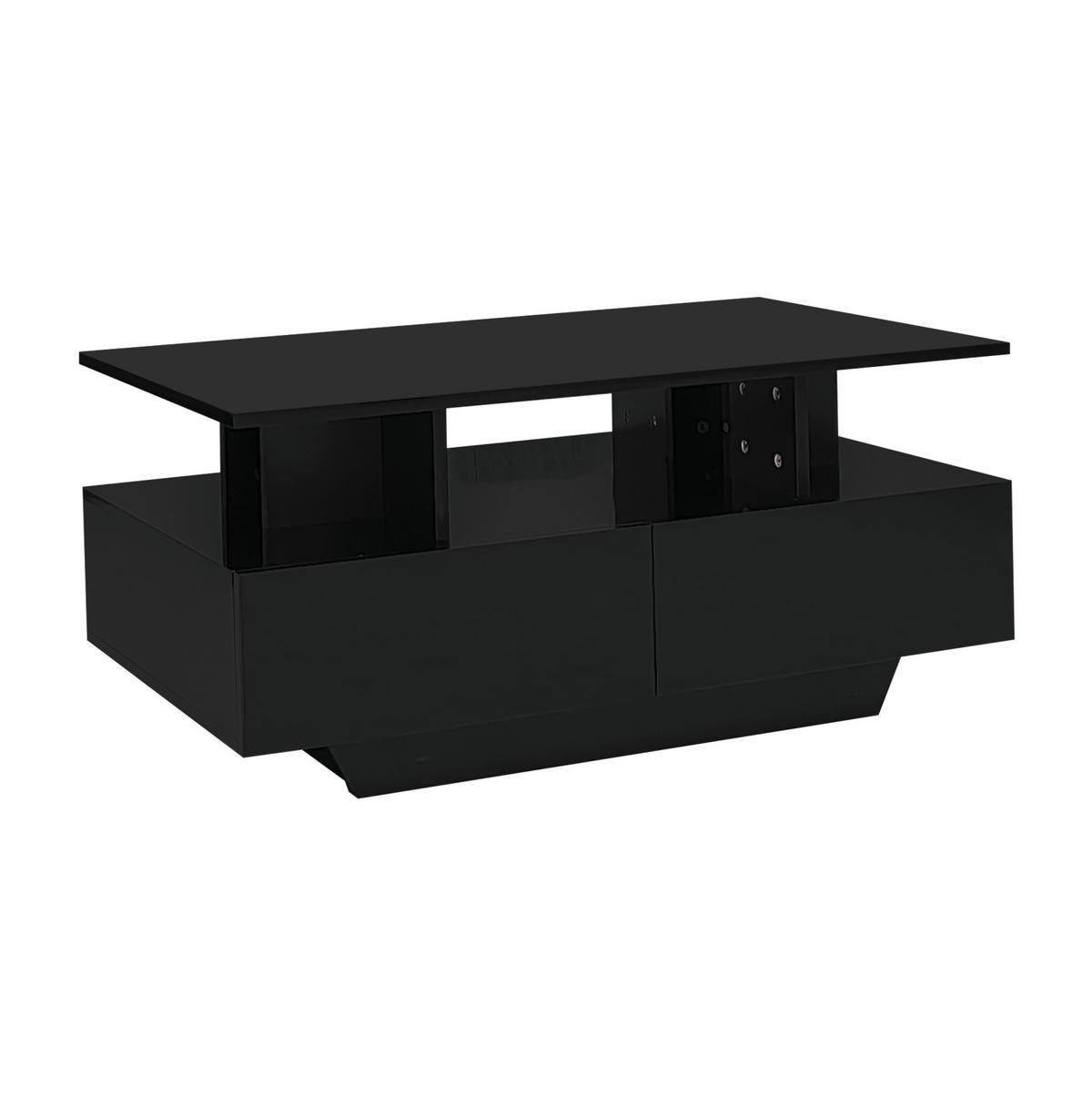 COUCHTISCH, Hochglanz-Spanplatte, 2 Schubladen, integrierte LED, 90/55/41 cm, Schwarz - Schwarz, Holzwerkstoff (90/55/41cm) - Redom