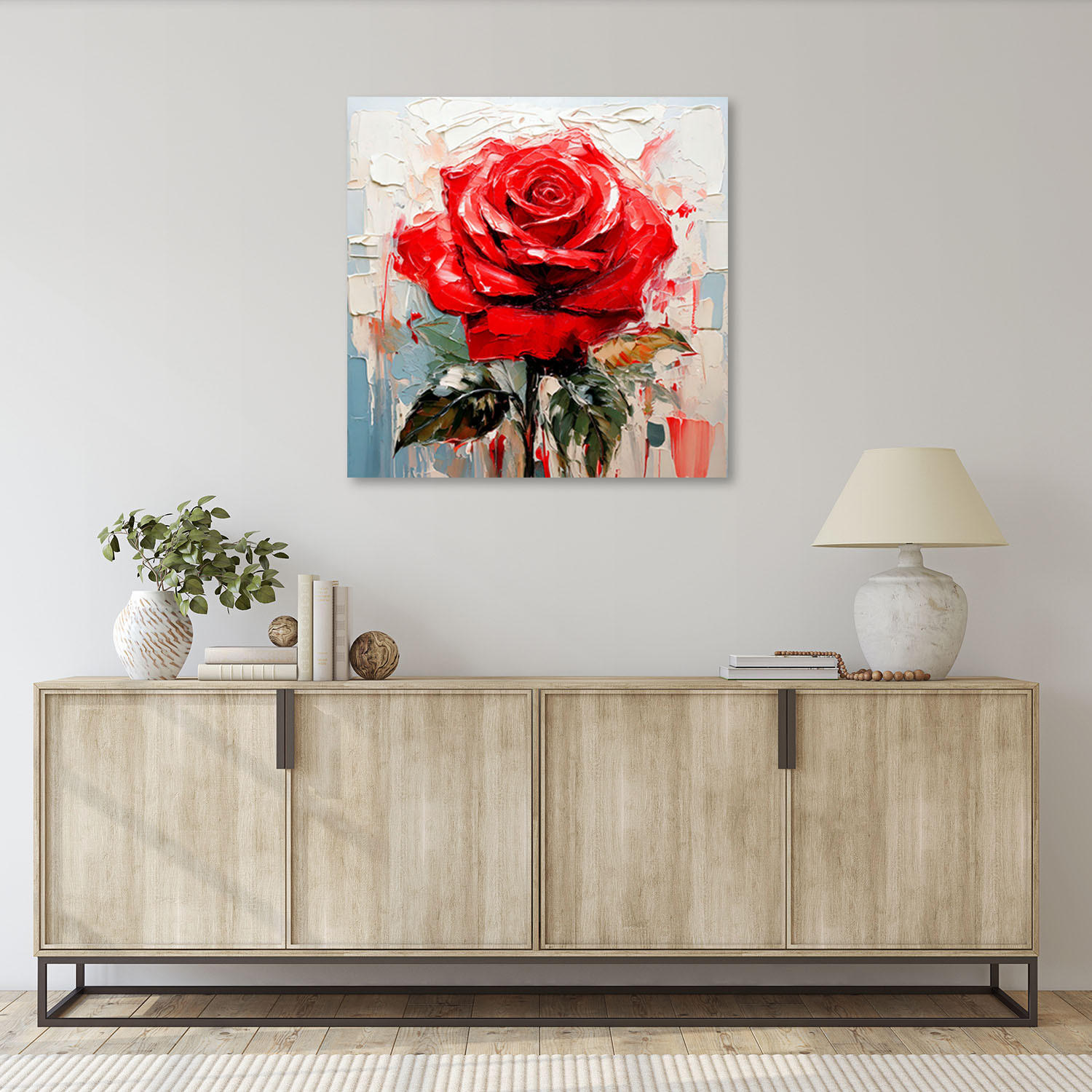 LEINWANDBILD Rosa Rote Blumen 50x50cm - Rot, Textil (50/50cm) - Feeby