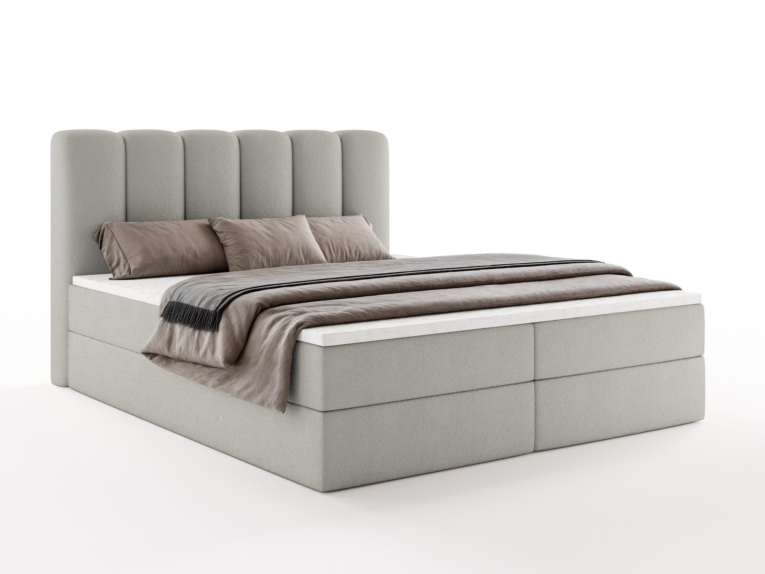 BOXBETT NOLARO 140x200 cm Komplett-Set mit Bettkasten, Bonell-Matratze und Topper, Bouclé Hellgrau - Hellgrau, Textil (140/200cm) - Luxkor24