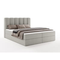BOXBET NOLARO 160x200 cm Komplett-Set mit Bettkasten, Bonell-Matratze und Topper, Bouclé Hellgrau - Hellgrau, Textil (160/200cm) - Luxkor24
