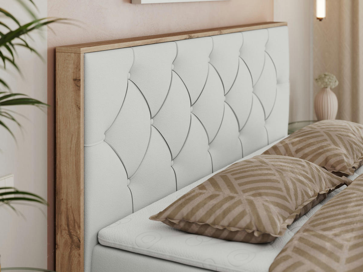 BOXBETT VENETO 180/200 Weiß Kunstleder - H3 - Weiß, Holz/Textil (180/200cm) - MKS