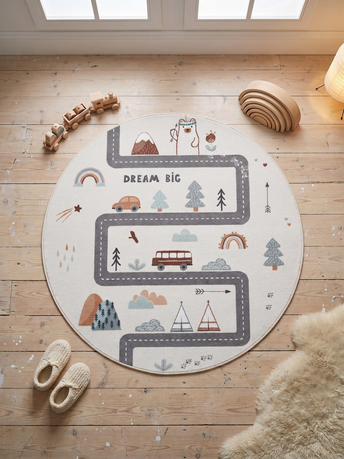 SPIELTEPPICH Waschbar TINO in Creme, mit Straßenkarten-Motiv, Ø 160 cm - Beige, Textil (160/160cm) - KADIMA DESIGN