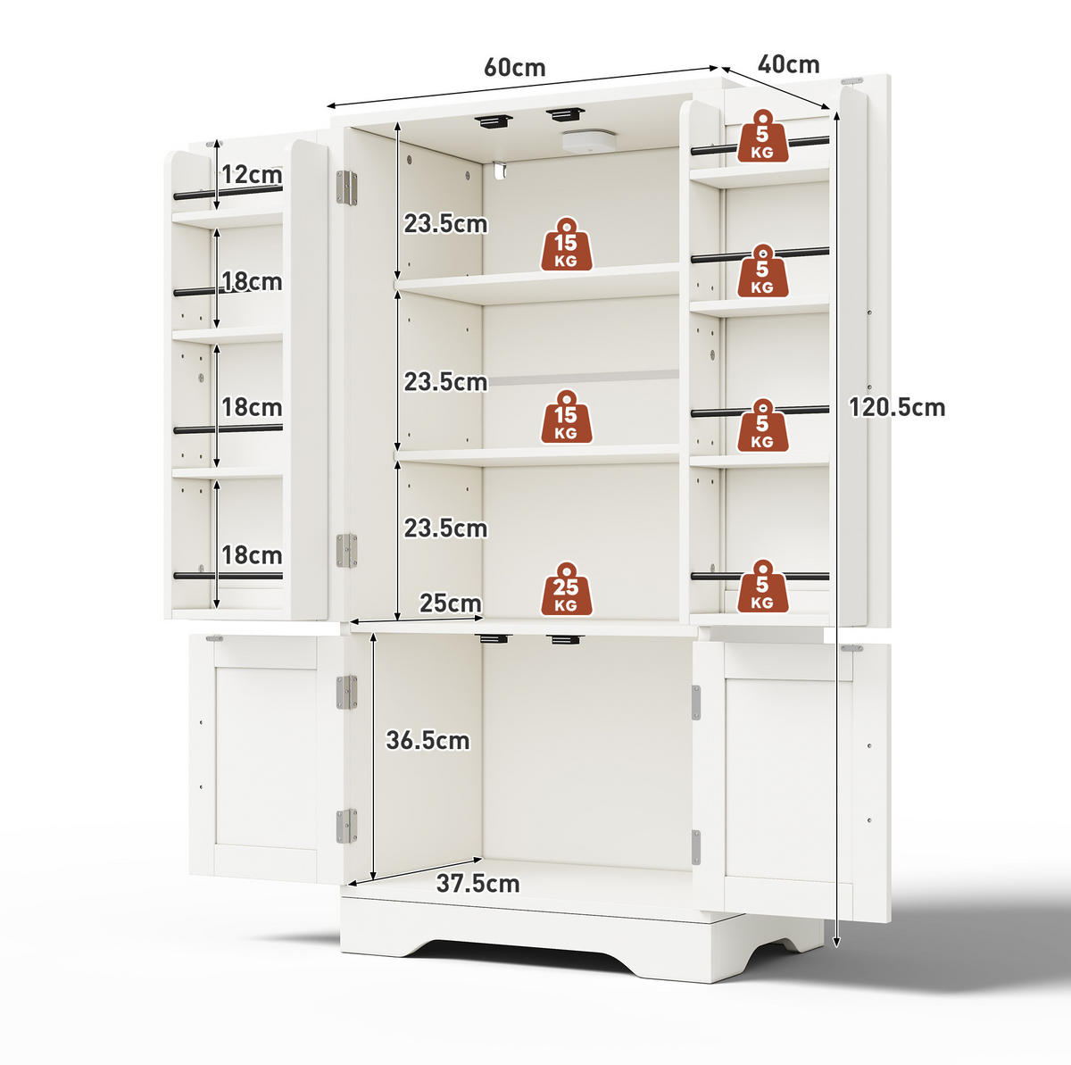 BUFFET 120/60/40 cm Weiß aus MDF mit LED-Sensorlicht - Weiß, Holzwerkstoff (40/120/60cm) - OKMYHOME