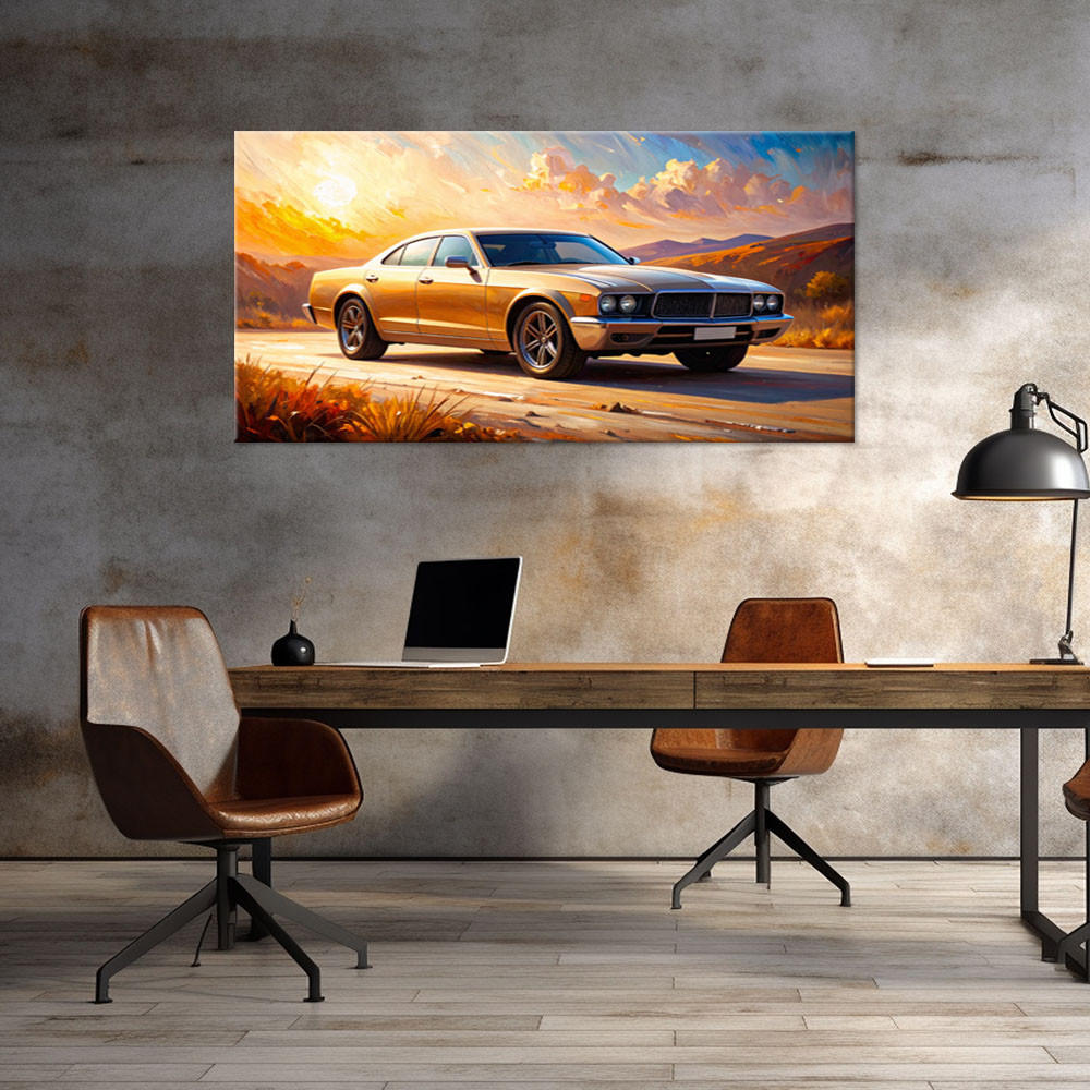 LEINWANDBILD Auto Straße Landschaft 120x60cm - Beige, Textil (120/60cm) - Feeby