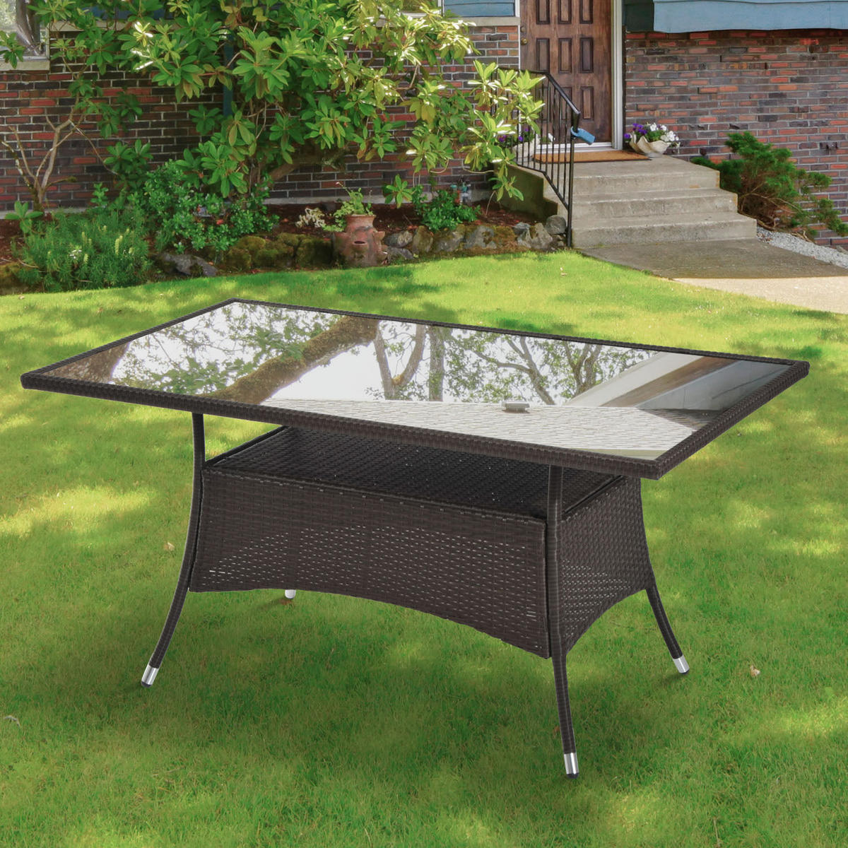 ESSTISCH, Braun + Schwarz, Metall, Sicherheitsglas, Polyrattan - Braun, Kunststoff (150/85/74cm) - Outsunny