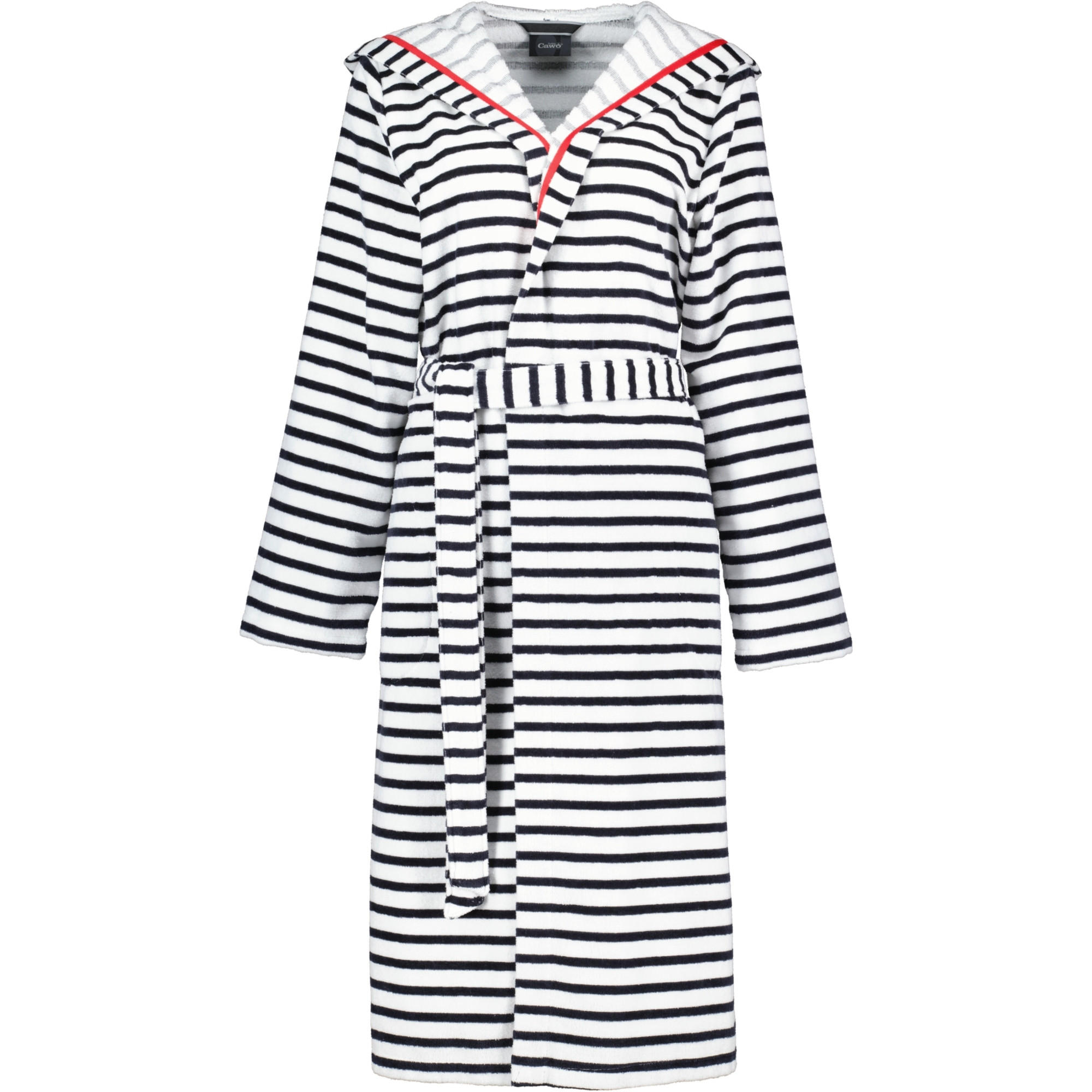 BADEMANTEL DAMEN KAPUZE STREIFEN 1243 SCHWARZ-WEISS - 96 - Weiß, Textil (Snull) - Cawoe