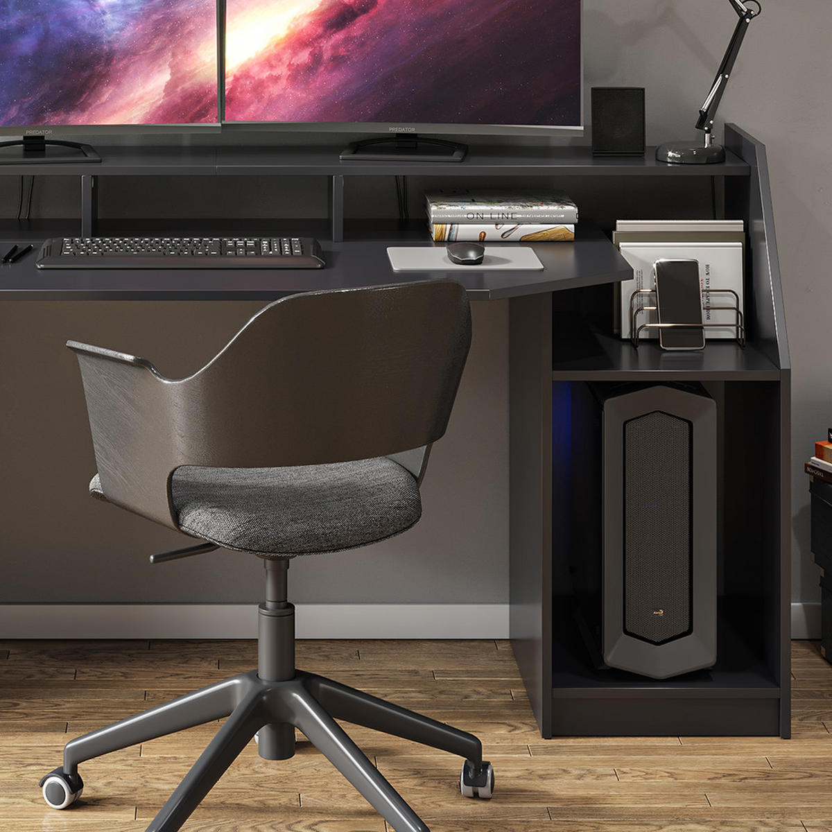 GAMING TISCH Joel Schwarz 179.8 x 65.5 cm - Schwarz, Holzwerkstoff (65.5/179.8/90.6cm) - Vicco