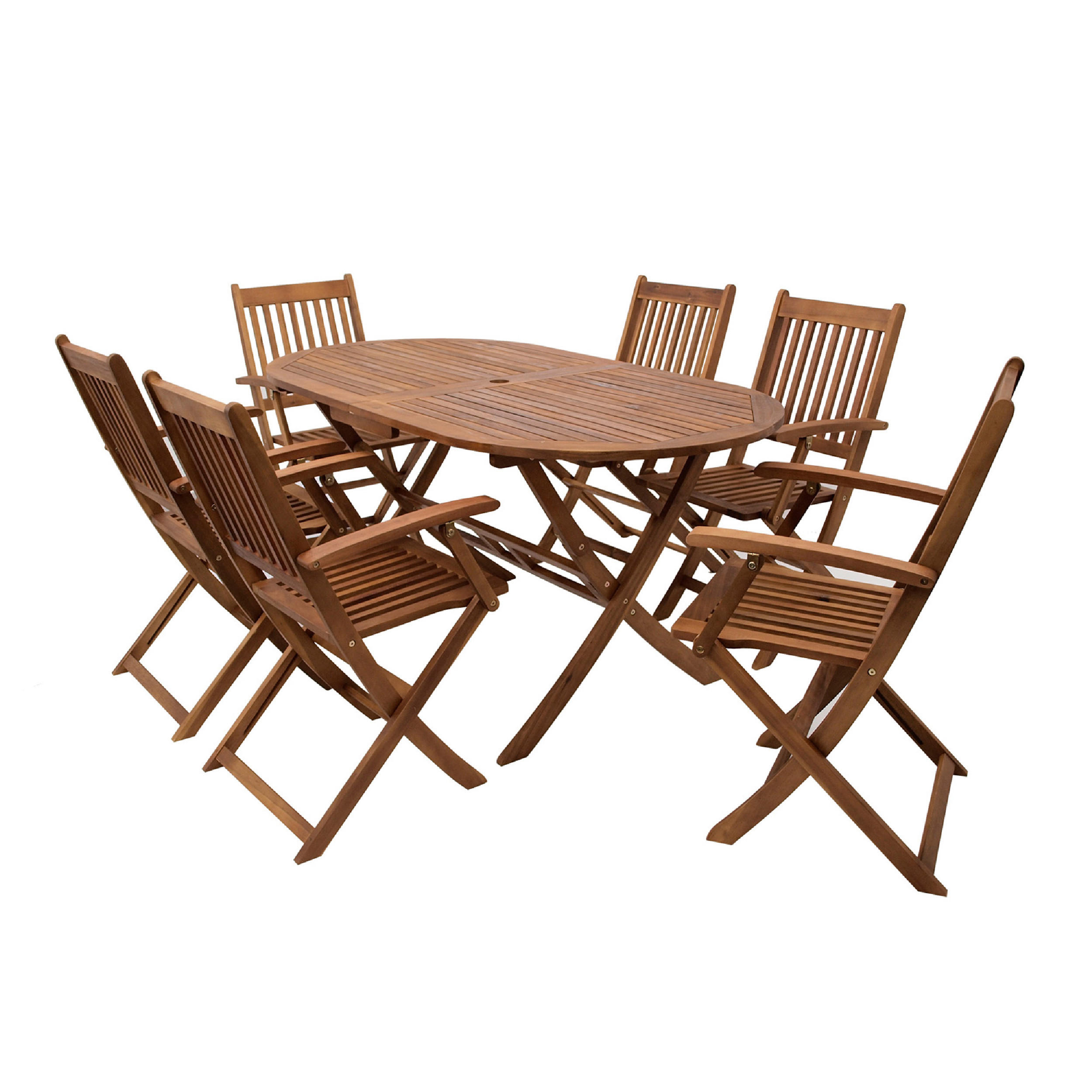 KLAPPGARTEN-GARNITUR Beno, 7-teilige GartenGARTEN-GARNITUR, Akazie geölt, FSC®-zertifiziert - Braun, Holz - TPFGarden