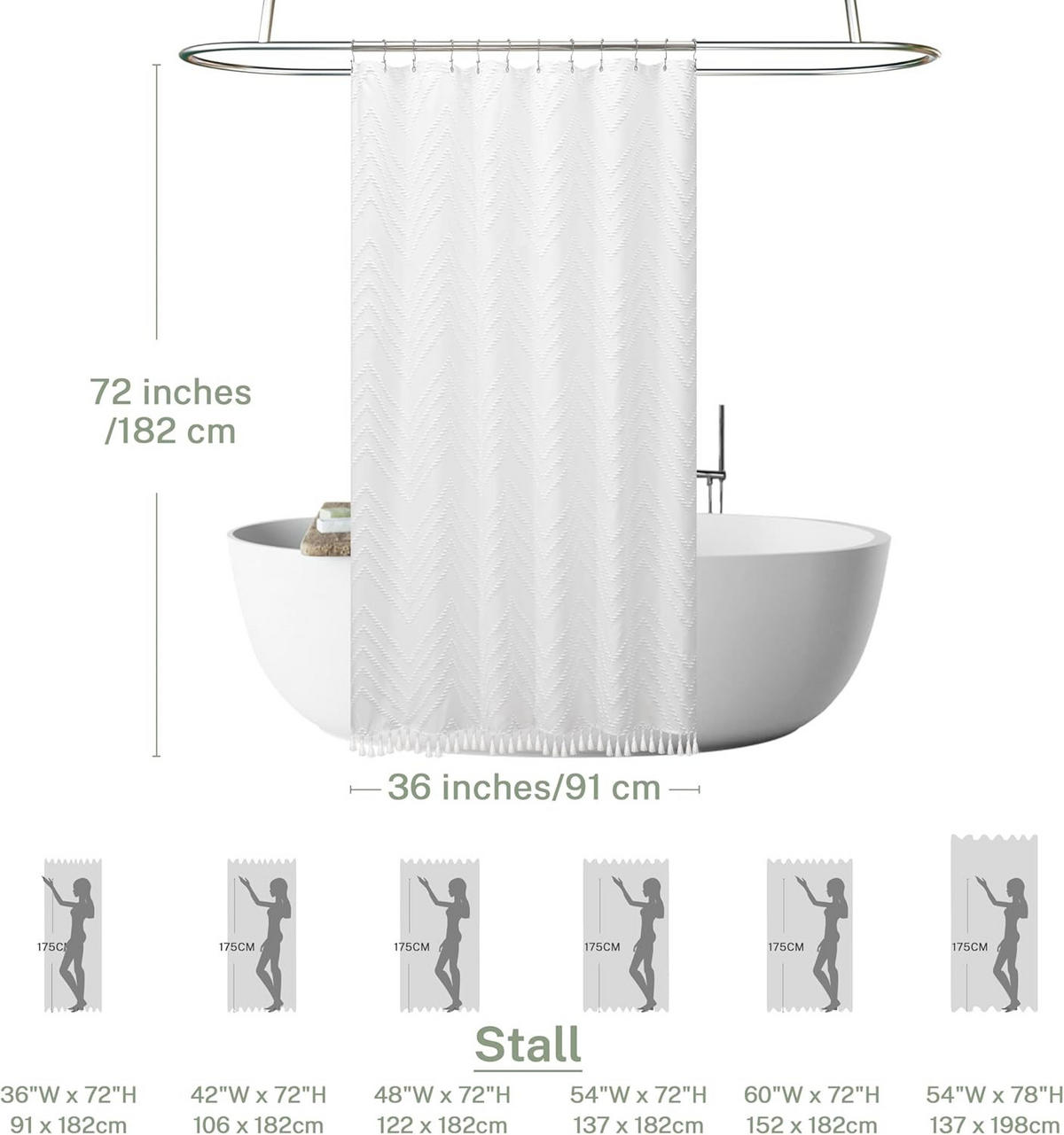 DUSCHVORHANG Weiß Boho klein Fischgrätmuster Farmhouse minimalistisch fürs Badezimmer - Weiß, Textil (90/180cm) - MCBOSON