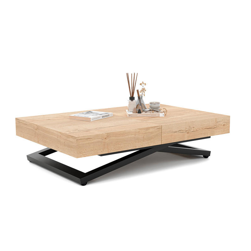 COUCHTISCH SANELLE ausziehbar mit Liftfunktion, 120/80/76 cm Schwarz / Halifax-Eiche - Eichefarben/Schwarz, Holzwerkstoff/Metall (120/80/27cm) - Idohome