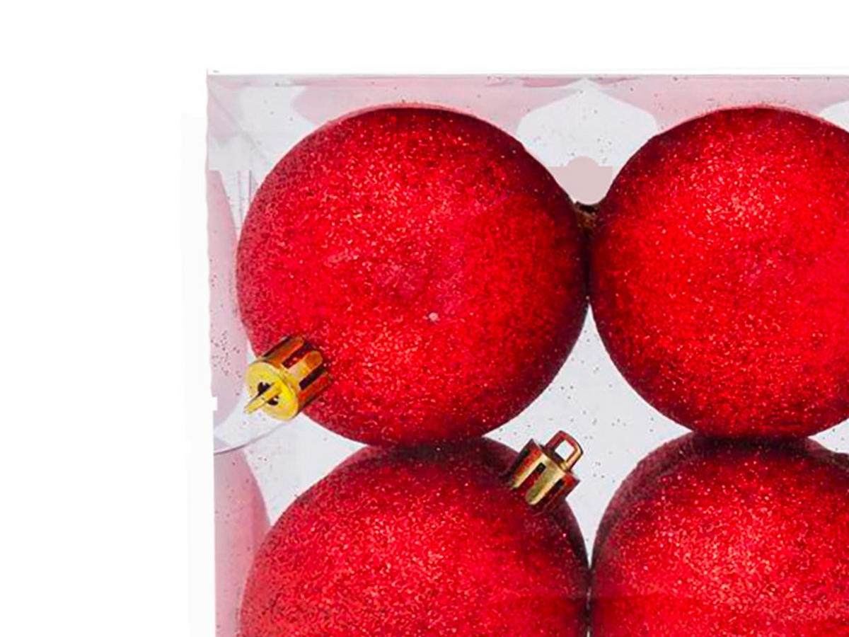 WEIHNACHTSORNAMENTE 12er-Set Ornamente rot mit Glitzer 4 cm - Rot, Kunststoff (4/4/4cm) - LAALU