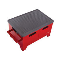 BIOETHANOL-GRILL Rot inklusive 1.2 L-Tank mit Gusseisen-Plancha - Rot, Metall (48/27/33cm) - Purline