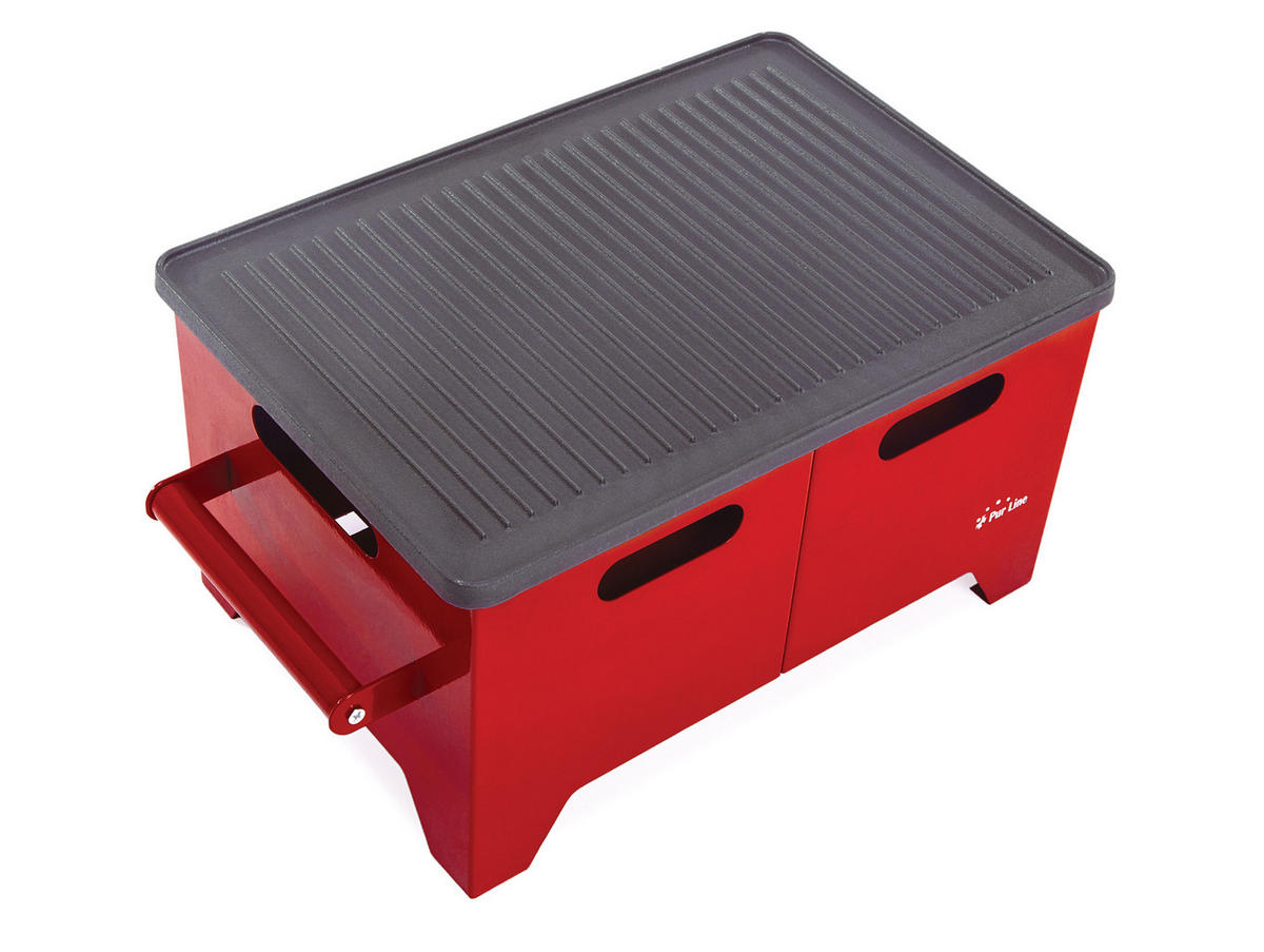 BIOETHANOL-GRILL Rot inklusive 1.2 L-Tank mit Gusseisen-Plancha - Rot, Metall (48/27/33cm) - Purline