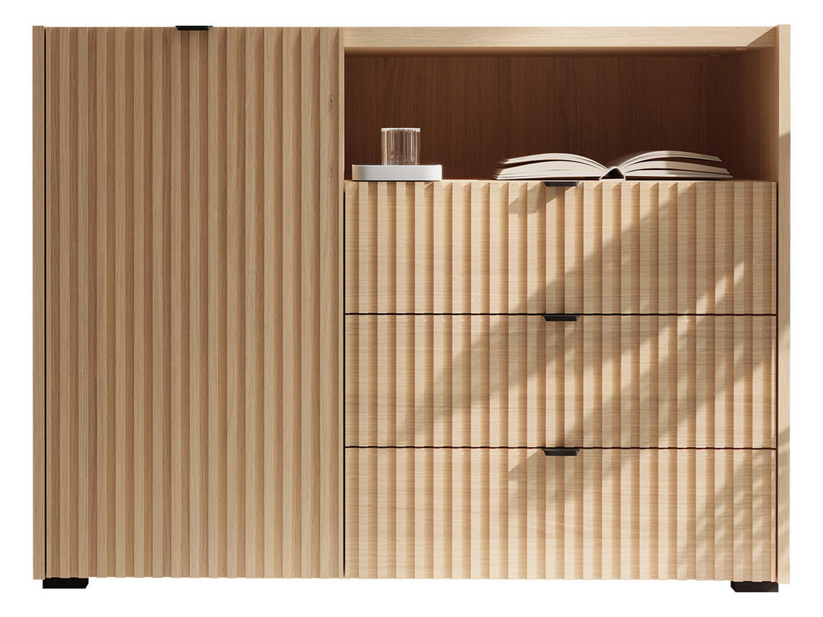 KOMMODE Cyliza 1D3SZ - Eichefarben/Graphitfarben, Holzwerkstoff/Kunststoff (106/80/40cm) - MIRJAN24