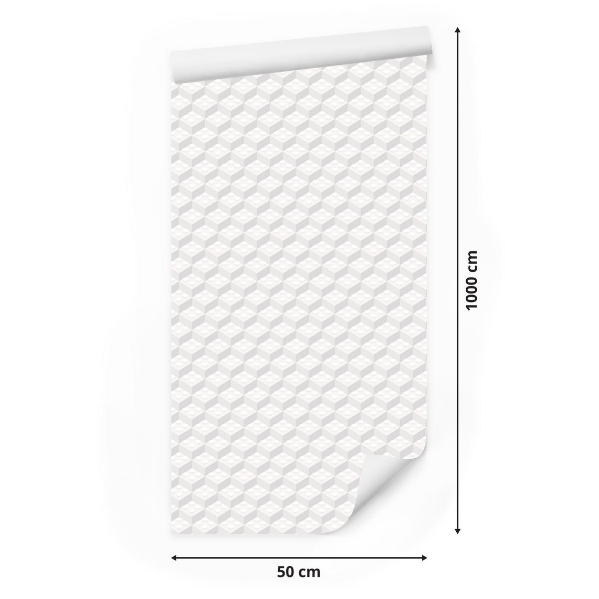 VLIESTAPETE Bausteine in 3D-Optik – Weiß, Grau – 50x1000 cm - Weiß/Grau, Papier (50/1000cm) - Muralo