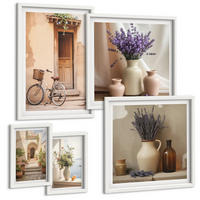 BILDER SET 5er Set - 50x50 cm & 20x30 cm & 40x60 cm Weißer Rahmen - Friedliche Zen-Blumen-Buddha-Komposition - Weiß, Kunststoff (40/60cm) - TULUP