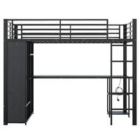 HOCHBETT 90/200 cm Schwarz mit LED-Lichtleiste, Schreibtisch und Offener Kleiderschrank - Schwarz, Metall (90/200cm) - Oxeza