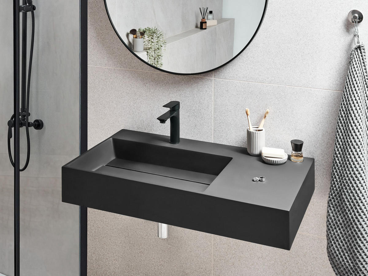 HÄNGEWASCHBECKEN Schwarz 90/48 cm Mineralguss Cusco - Schwarz, Naturmaterialien (90/13/48cm) - Beliani