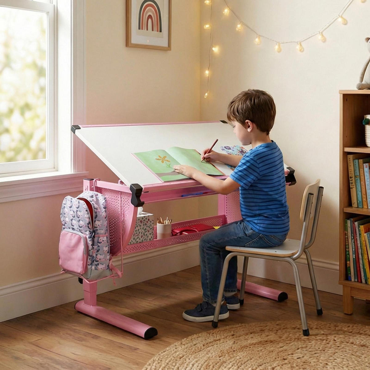 KINDERSCHREIBTISCH SARI weiß/rosa - Weiß/Rosa, Holzwerkstoff/Metall (111/93/60cm) - CARO-Möbel