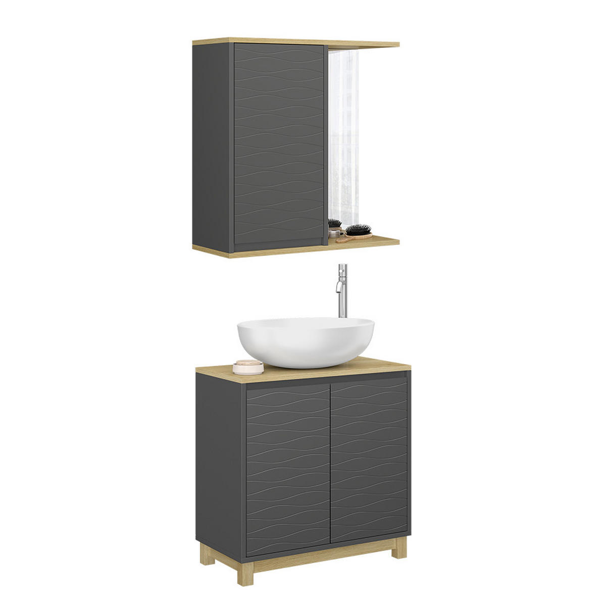 BADMÖBEL-SET Livia Anthrazit/Eiche 2 Teile - Eichefarben/Anthrazit, Holzwerkstoff (60/60/30cm) - Vicco