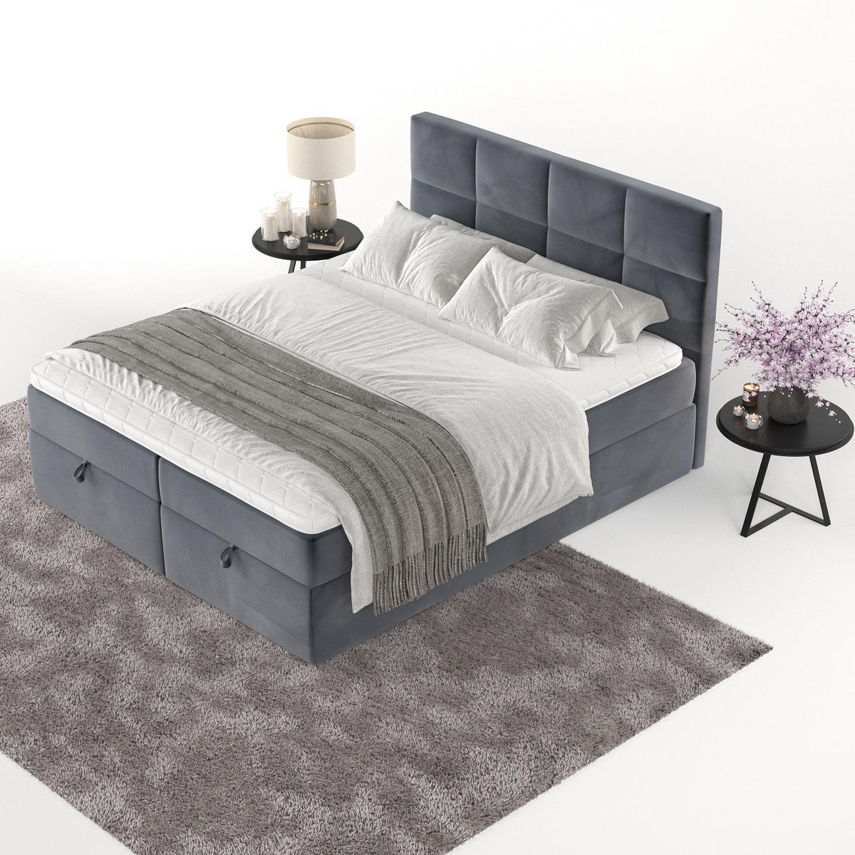 BOXBETT Velto 140/200 cm Dunkelgrau im Kronos Stoff - Dunkelgrau/Schwarz, Holz/Holzwerkstoff (140/200cm) - AltaBeds