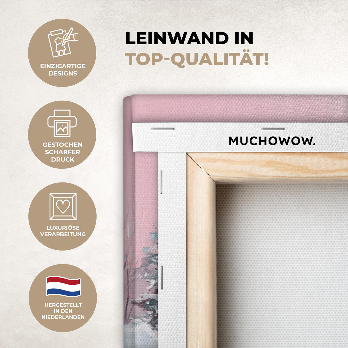 LEINWANDBILD Weihnachtsdorf - Rosa - Winter - Schnee - Häuser 30x40 cm - Altrosa, Textil (30/40cm) - MuchoWow