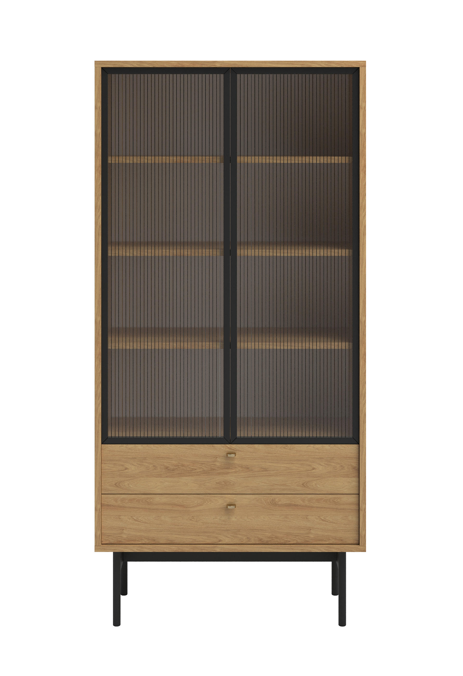 VITRINE Olar Holzoptik Hickory Natur 85 cm - Beige/Goldfarben, Holzwerkstoff/Metall (85/179/41cm) - Selsey