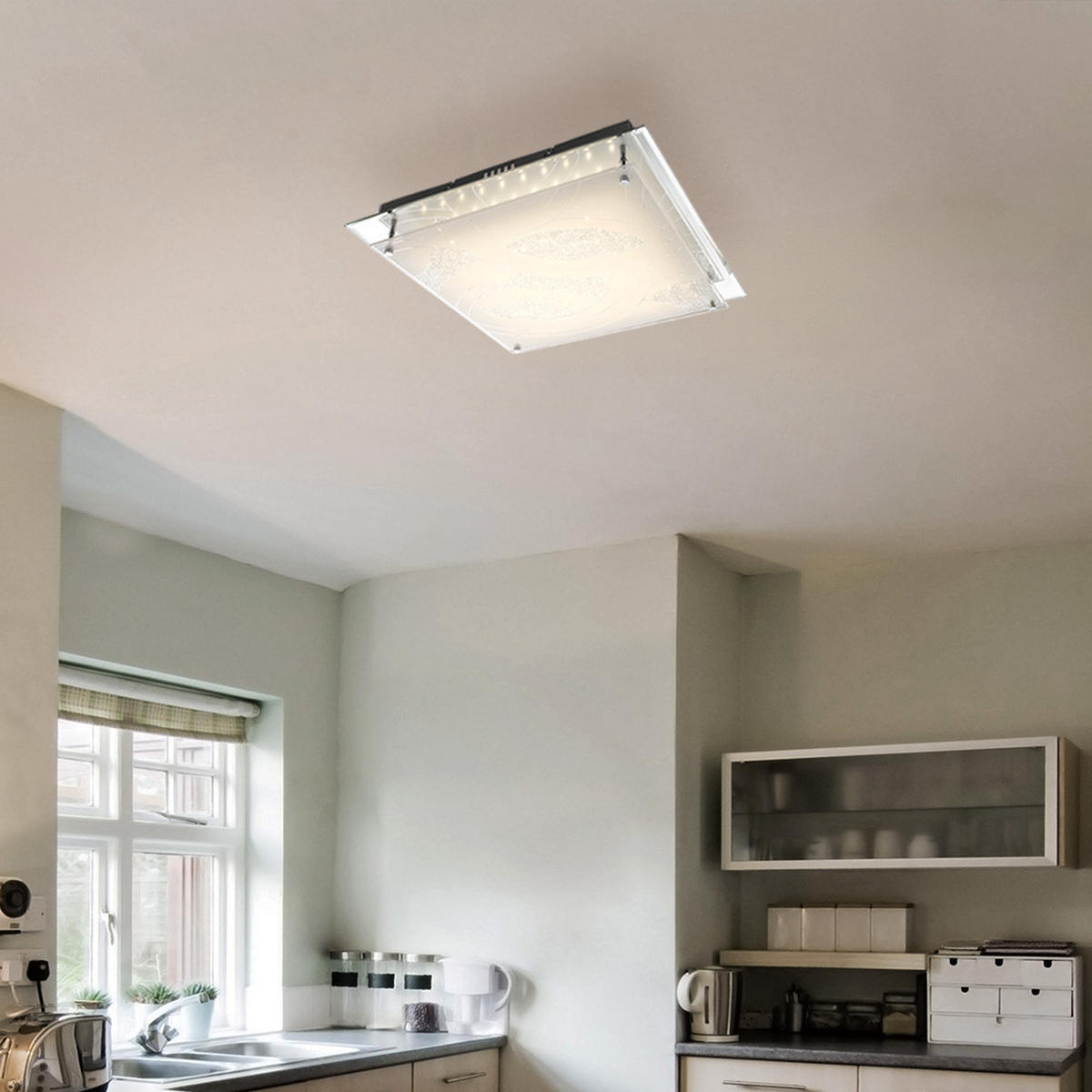 LED DECKENLEUCHTE Chrom Glas Silber - Silberfarben, Glas (43/43/8cm) - Globo Lighting