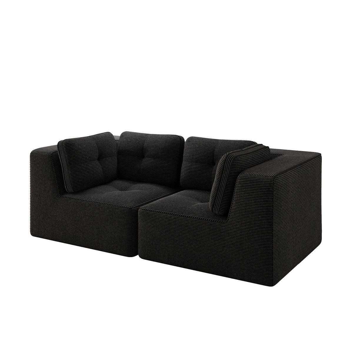 ECKSOFA 208/104/69 cm schwarz aus Cord mit modularem Design - Schwarz, Textil (104/208cm) - OKWISH