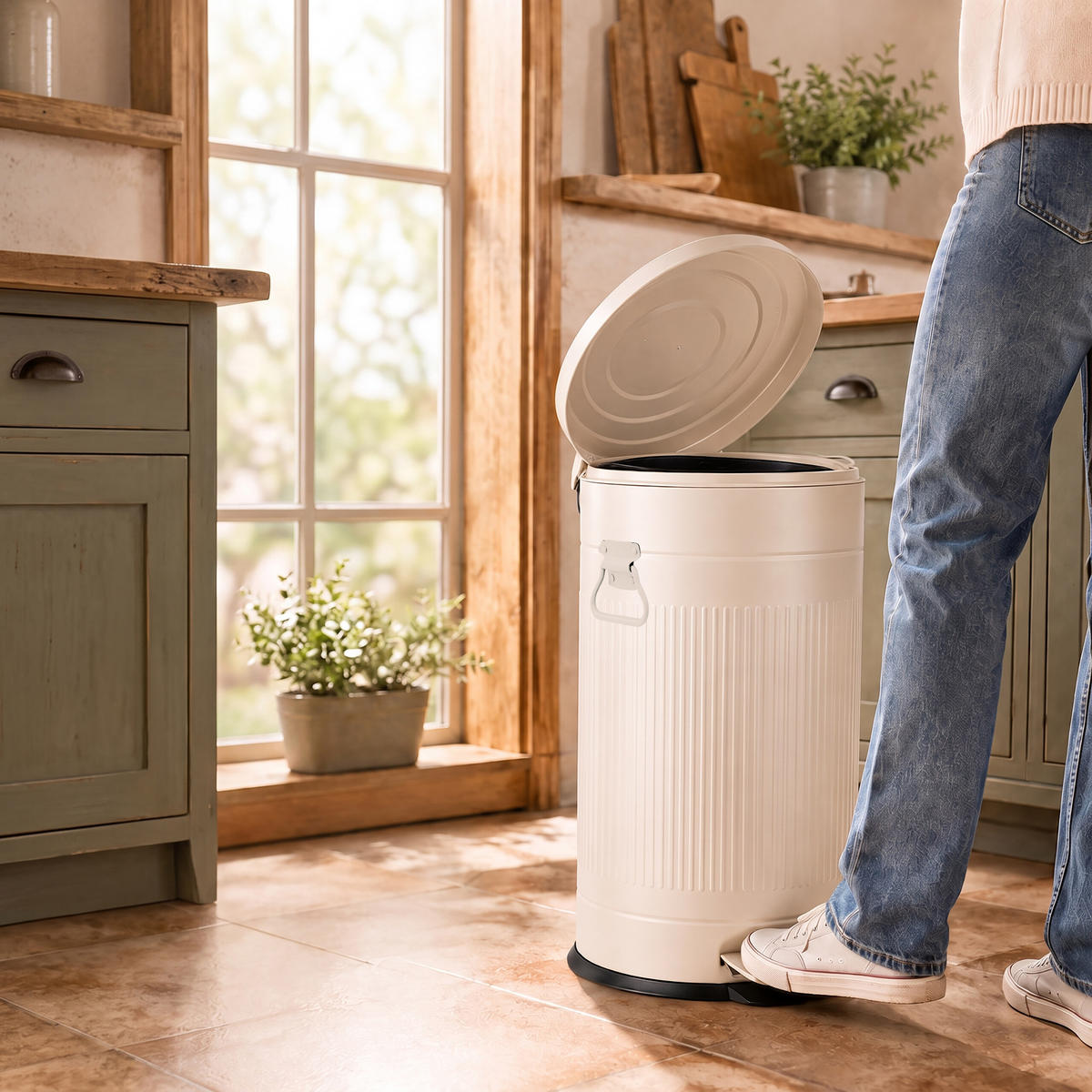 COȘ Bej cu pedală Soft Close 40 l - bej, material plastic/metal (35/67/35cm) - Relaxdays