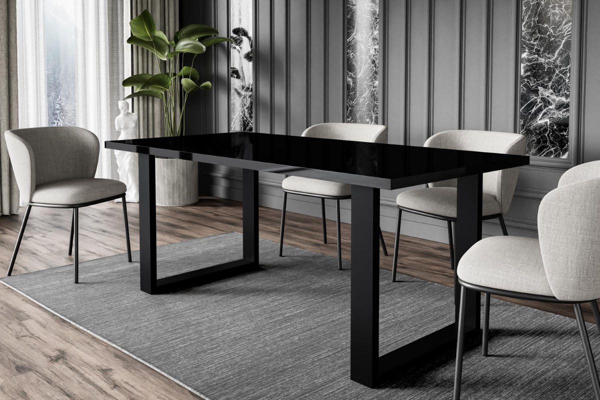 ESSTISCH 160x90x75 cm - Schwarz Hochglanz / Schwarz- KLYN U - Schwarz Hochglanz, Holzwerkstoff (160/90/75cm) - ALTDECOR