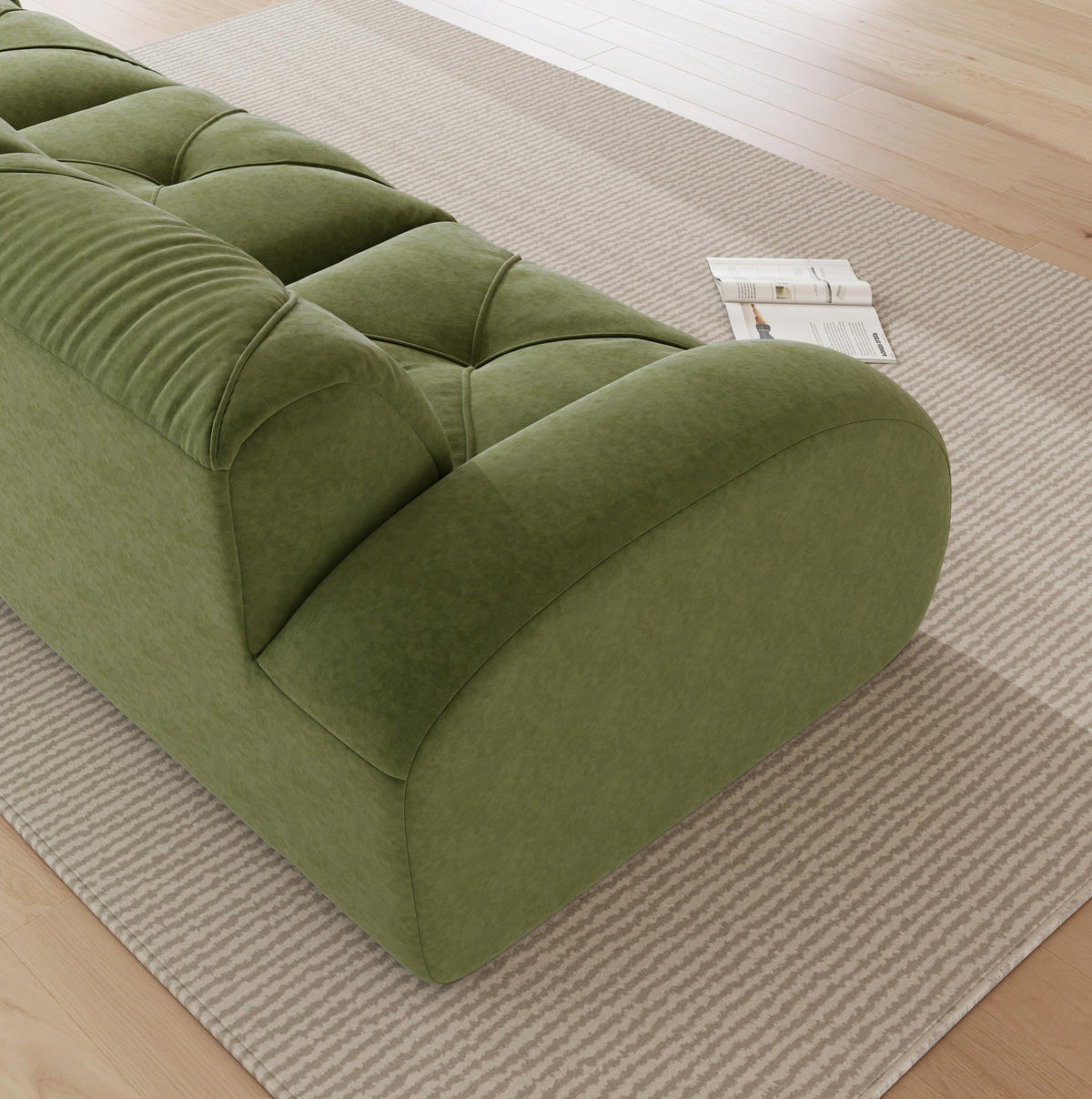 MODULSOFA U-Form 4-Sitzer mit 2 Hockern Chenille Grün - Grün, Kunststoff (171/76/358.1cm) - Meubliv