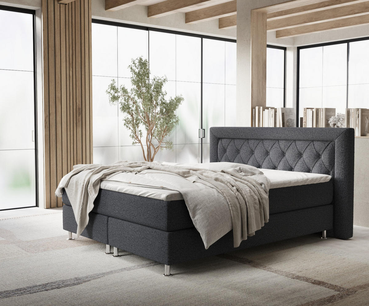 BOXSPRINGBETT Lavello Schwarz 160/200 cm mit Latex-Topper - Silberfarben/Schwarz, Holz/Holzwerkstoff (160/200cm) - Maison de Reve