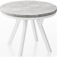 ESSTISCH Lume Weiß runder ausziehbarer, Grauer Beton 100-150/100/76 cm - Hellgrau/Weiß, Holz/Holzwerkstoff (100/150/76cm) - WFL GROUP