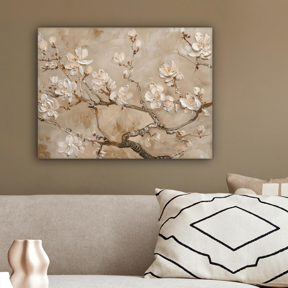 LEINWANDBILD - Blumen - Modern - Beige - Weiß - Blüte - 40x30 - Wanddeko - Beige, Textil (40/30cm) - MuchoWow