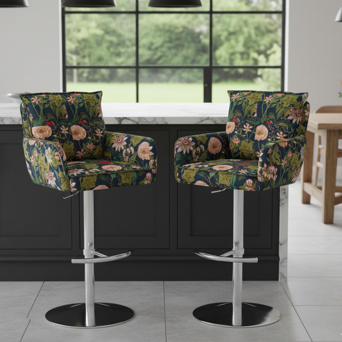 BARHOCKER Kira 2er-Set - Chromfarben/Multicolor, Textil/Metall (55/95/58cm) - DUBI Möbel