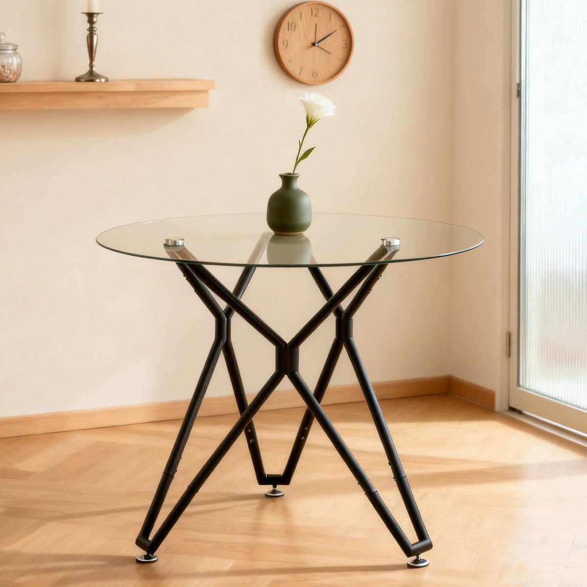 ESSTISCH Rund 90/90/78 cm Schwarz aus Glas mit Metallgestell - Schwarz, Glas (90/90/78cm) - OKWISH