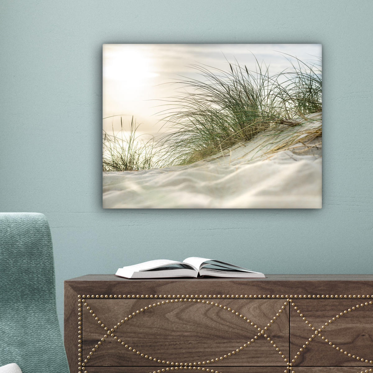 LEINWANDBILD Dünen mit Strandhafer in der Sonne des Nationalparks Schleswig-Holsteinisches Wattenmeer 40x30 cm - Creme, Textil (40/30cm) - MuchoWow