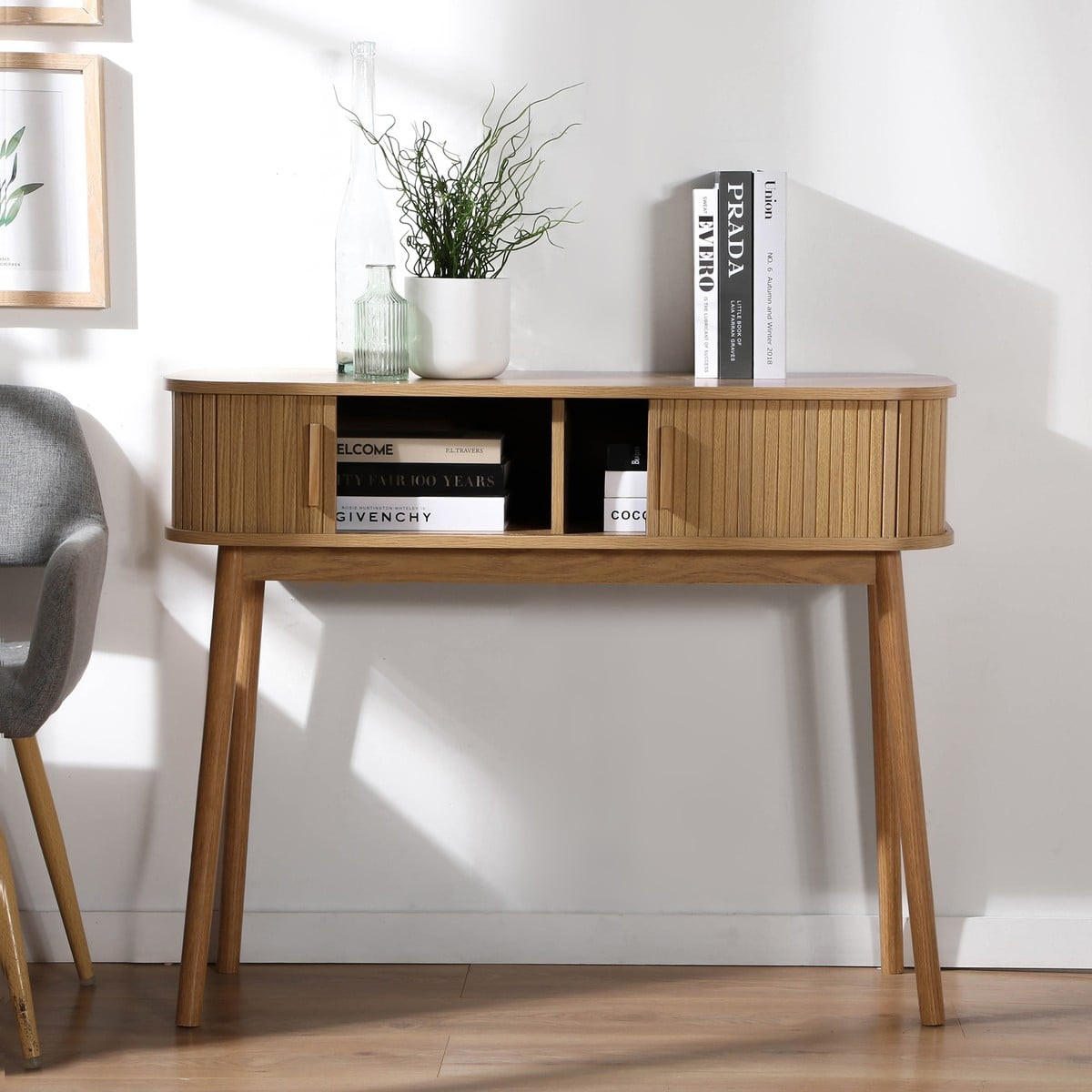 KONSOLE 2 schiebetüren ernest 100/35/80,5 cm - Eschefarben, Holzwerkstoff (43/35/80.5cm) - Calicosy